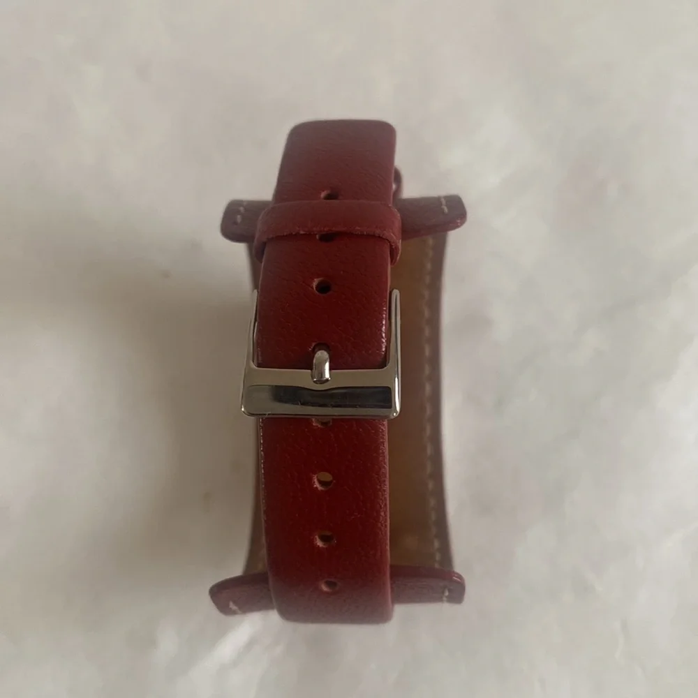 GUESS Red Leather Silver Tone Wrist Watch $130 EUC